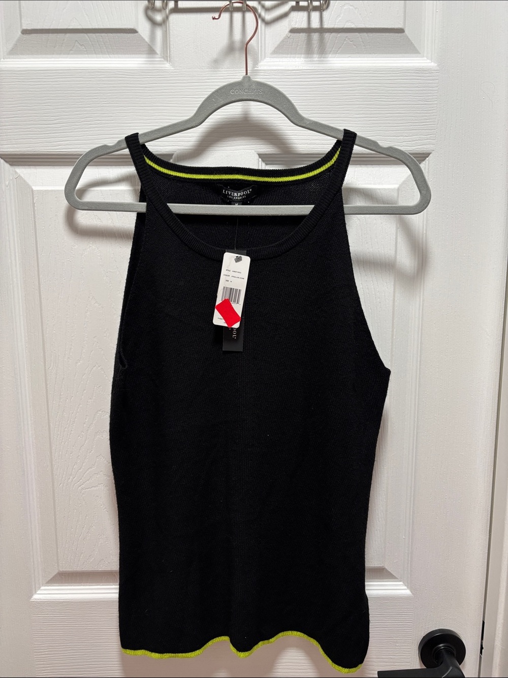 Liverpool Black Ribbed Tank sweater with Lime Trim with stretch